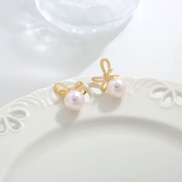Gold Bow Pearl Drops