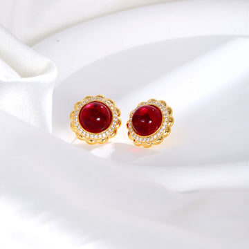 Royal Ruby Halo Studs
