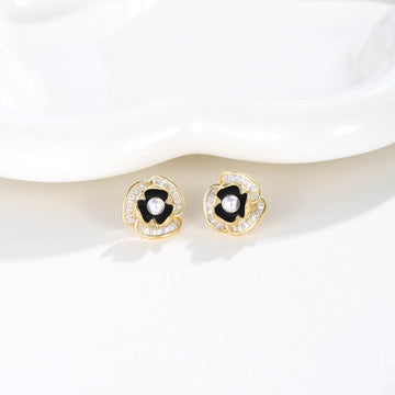 Black & Gold Petite Flower Studs