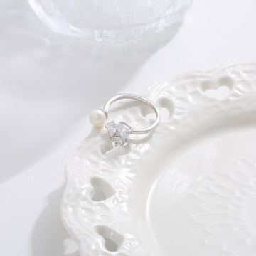 Silver Pearl Accent Ring 17mm