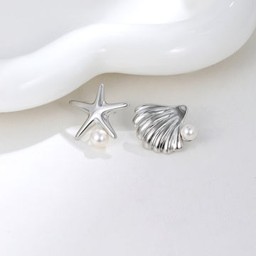 Star and Shell Mismatched Studs - Silver