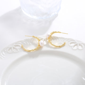 Golden Loop Pearl Earrings
