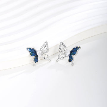 Blue and Silver Butterfly Studs
