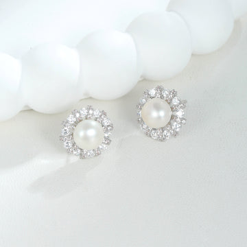 White Pearl Halo Earrings