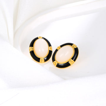 Vintage Oval Black and White Statement Earrings