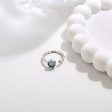 Blue Stone Silver Open Ring 17mm
