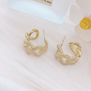 Gold Twisted Pavé Hoop Earrings