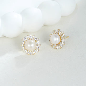 Gold Pearl Crown Studs
