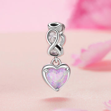 Infinity & Pink Opal Heart Dangle Charm