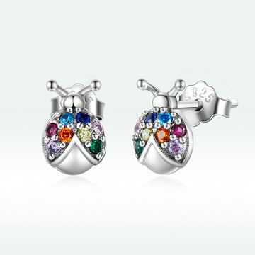 Rainbow Ladybug Stud Earrings