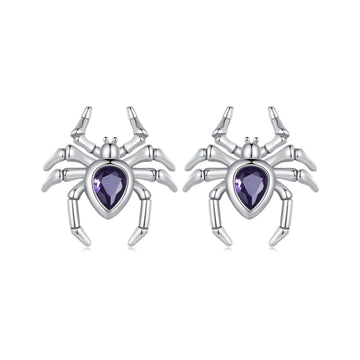 Spider Stud Earrings with Purple Heart Crystal