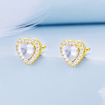 Gold Heart Halo Stud Earrings