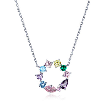 Rainbow Gem Circle Necklace