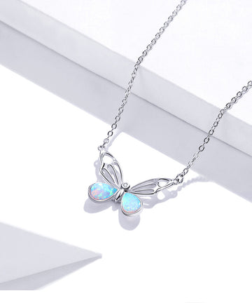 Opal Butterfly Pendant Necklace