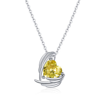 Yellow Heart Angel Wing Necklace