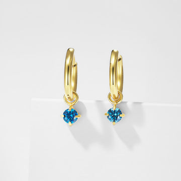 Blue Gem Drop Hoop Earrings