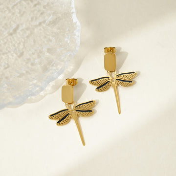 Gold Dragonfly Drop Earrings
