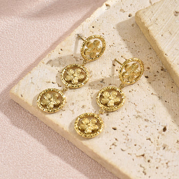 Textured Floral Double Drop Earrings