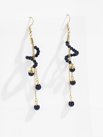 Black Beaded Spiral Dangle Earrings