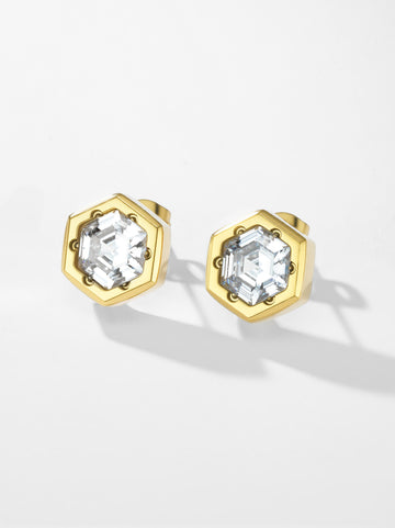 Hexagon Crystal Stud Earrings