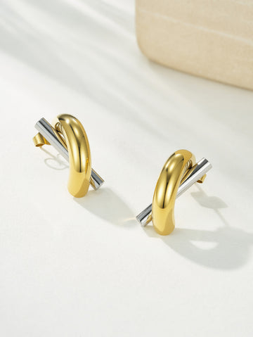 Gold and Silver Bar Hoop Earrings
