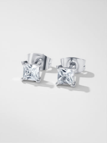 Square Crystal Stud Earrings (Silver)