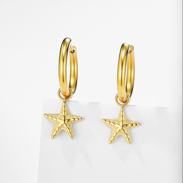 Gold Star Charm Hoop Earrings