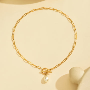 Pearl Drop Paperclip Necklace