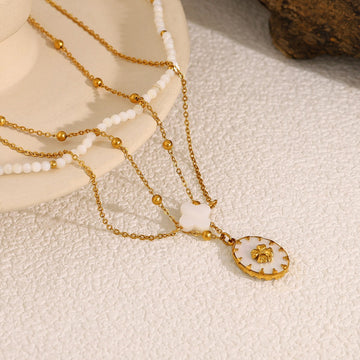 Medallion Layered Necklace with Metal Shells
