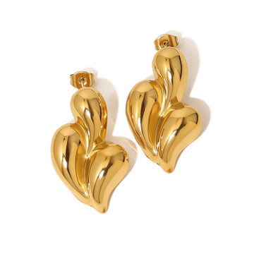 Textured Heart Drop Earrings- Silver