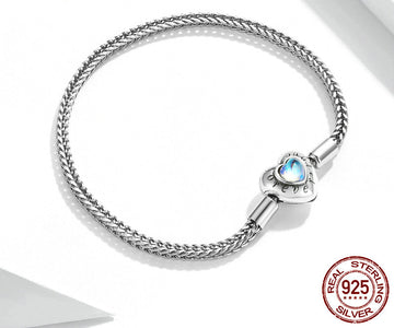 Sterling Silver Snake Chain Bracelet with Heart Clasp - 19cm