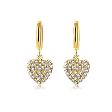 Pave Heart Charm Hoops