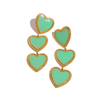 Green Enamel Heart Drop Earrings