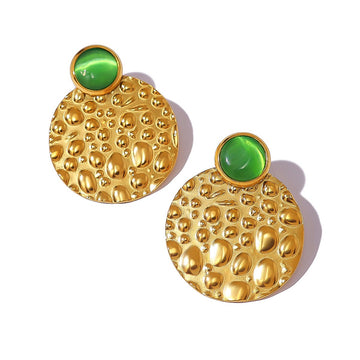 Textured Disc & Green Stone Studs
