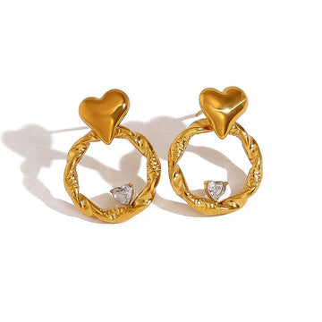 Crystal Heart Charm Hoops
