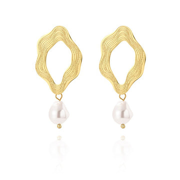 Gold Irregular Pearl Drop Earrings