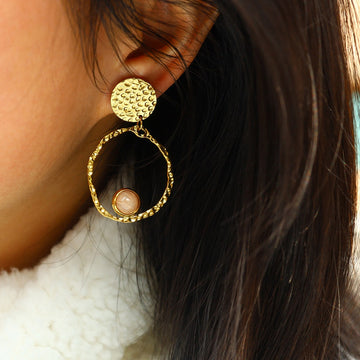 Sunstone Drop Circle Earrings