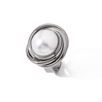 Silver Pearl Swirl Ring-18mm
