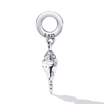 Silver shell charm with 'S 925' marking on a white background