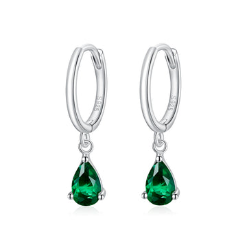 Green Teardrop Dangle Hoop Earrings