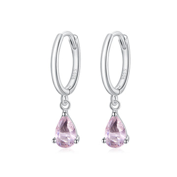 Pink Teardrop Dangle Hoop Earrings