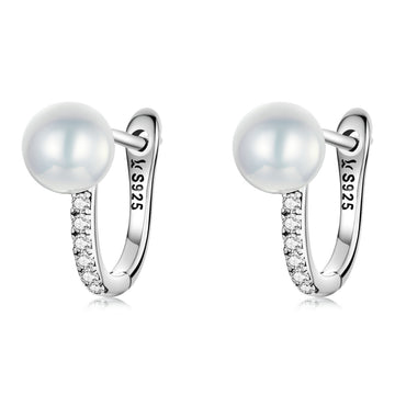 Pearl Front-Back Hoop Earrings with CZ Detail