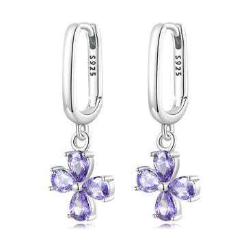 Violet Floral Drop Hoops