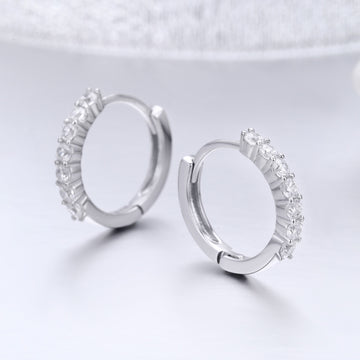 CZ Pave Huggie Hoop Earrings – Silver