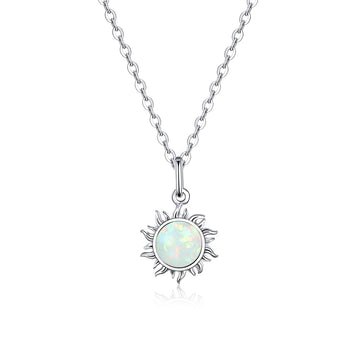 Silver Sunburst Opal Necklace