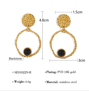 Black Onyx Circle Drop Earrings