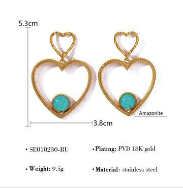Amazonite Double Heart Earrings