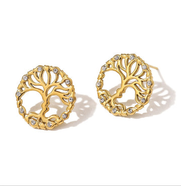 Gold Tree of Life Stud Earrings