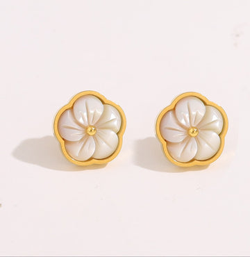 White Floral Stud Earrings