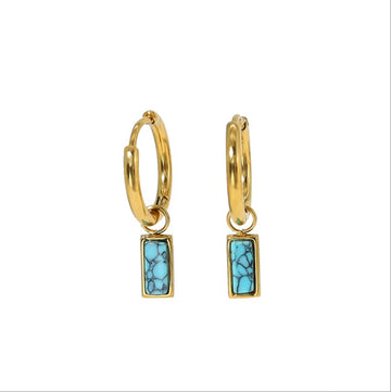 Sky Blue Baguette Drop Hoops
